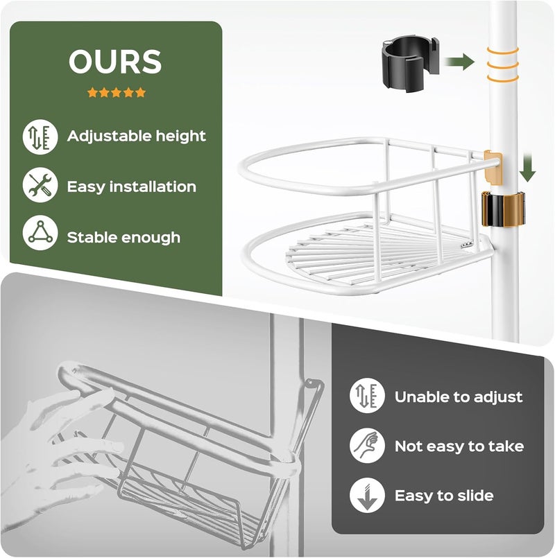 HAMITOR Corner Shower Caddy Tension Pole: Rustproof Bathroom Organizer Shelves for Bathtub Shampoo Accessories Storage Holder - 47-121 Inch Adjust - White - Image 3